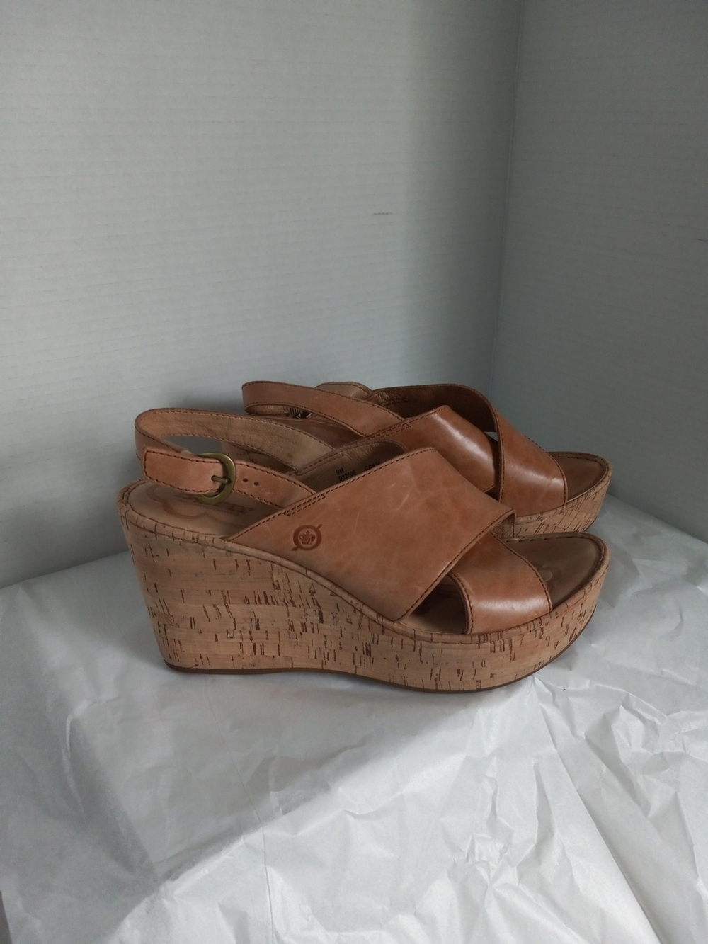Born Tan Leather Cork Wedge Sandals - Picture 7 of 10